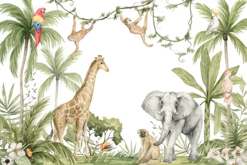 A.S. Création Fototapete Kids Safari - Wandgestaltung für Kinderzimmer - Tapeten für kreative Raumgestaltung mit lebendigen Farben und einem kinderfreundlichen Safari-Motiv. Inkl. Kleister für einfache Anbringung und sofortige Wohlfühlatmosphäre.