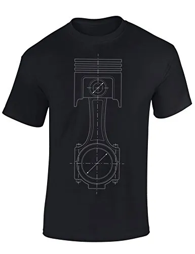 Baddery Auto Tuning T-Shirt für Herren: Kolben Skizze - Motorsport Shirt Männer - Mechaniker & Autoliebhaber Geschenke (Schwarz 3XL)