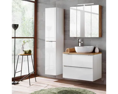 Lomadox Badmöbel-Set TOSKANA-56, weiß & Wotaneiche von Lomadox