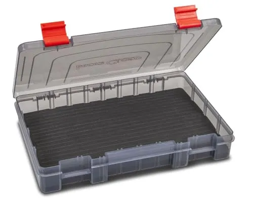 Sänger Top Tackle Systems Iron Claw Vario Box Serie, Transparent-Grau, UV-Schutz Köderbox für Angler, Robuste Zubehörbox, kompatibel mit Iron Claw Taschen (27,5 x 18 x 4,5 cm Eva)