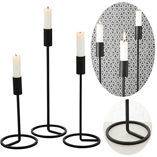 LS-LebenStil 3X Kerzenständer Schwarz Matt Metall - 3-Fach- Set - Kerzenhalter für Stabkerzen Kerzenleuchter - Stabkerzenständer - Tisch-Deko Hochzeit Advent