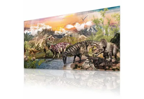 Goods+Gadgets Poster Dinosaurier Kunstdruck, Seenlandschaft (Dino XXL Wandbild), Kinderzimmer Deko