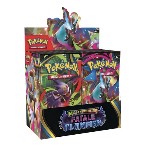 POKÉMON Mega Entwicklungen (ME02) Fatale Flammen Display - Sammelkarten mit 36 Boosterpacks, darunter legendäre Mega-Pokémon wie Mega-Glurak X-ex. Entdecke über 120 neue Karten für spannende Duelle und verbessere dein Deck!