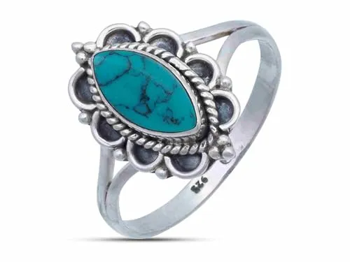 mantraroma Damen Ring Silber mit Stein Türkis Edelstein türkis ausgefallen verspielt
