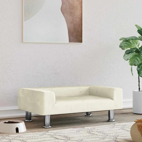 vidaXL Hundebett Creme 70x45x26,5 cm Samt - Hundebetten: Bequemes Samt-Hundebett mit stabiler Kiefernholzkonstruktion und stilvollem Design, ideal für kleine Hunde und Haustiere.