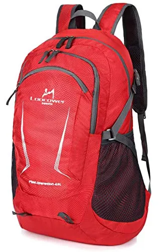 Loocower 45L Leichte Packable Reiserucksack Wanderrucksack, Multifunktionale Tagesrucksack, Faltbare Camping Trekking Rucksäcke, Utra Leicht Outdoor Sport Rucksäcke Tasche - Red