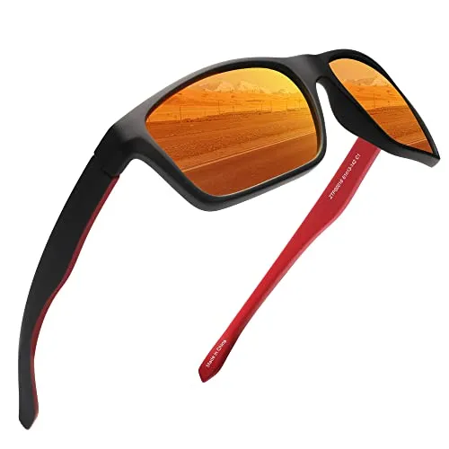JIM HALO Polarisiert Sport Sonnenbrille Spiegel Wickeln Um Fahren Angeln Damen Herren(Schwarz/Spiegel Orange)