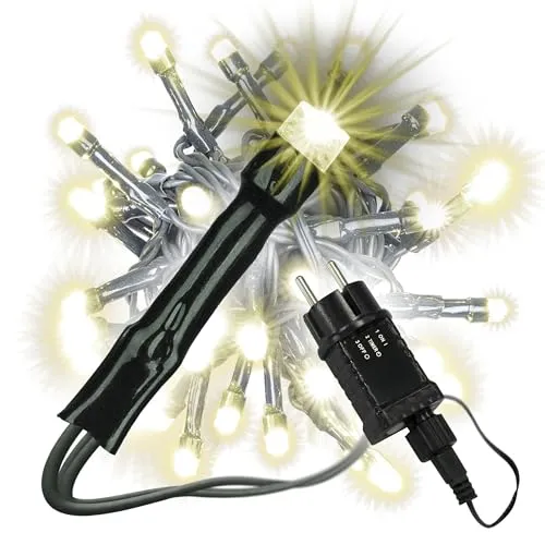 Nipach GmbH 40 LED Lichterkette warm weiß für Aussen grünes Kabel Trafo Timer 13,9 Meter Weihnachtsbeleuchtung Weihnachtsdeko Partydeko Partylichter