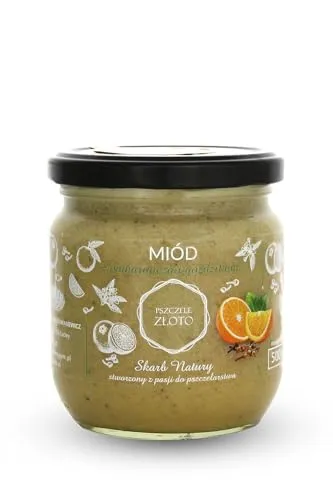 Honig mit Orange und Nelke 500 g - 0.5 kg - Großes Glas - Bienenhonig - Europäischer Naturhonig - Hergestellt in der EU - Zum Süßen - Zuckerersatz - Für Backwaren