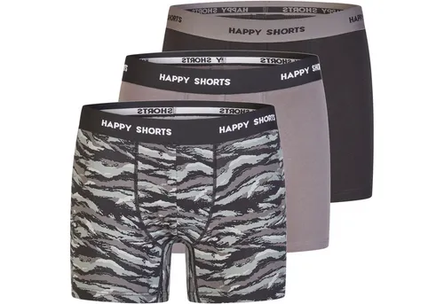 HAPPY SHORTS Trunk 3er Pack Happy Shorts Jersey Boxershorts Pants Schwarz Camouflage Grau (1-St)
