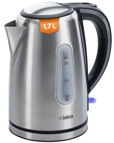 Iskra Edelstahl Wasserkocher, 1,7L mit Schnellaufheizung 2200W, 360° Basis, Sicherheitssystem & Wasserfilter