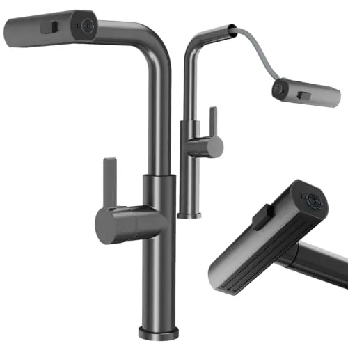 Granitan GIRO Mischbatterie Küche - Ausziehbarer Wasserhahn mit Brause - Armaturen mit Keramikkopf für präzise Wassersteuerung und drei Sprühfunktionen, ideal für Komfort und Effizienz in jeder modernen Küche.