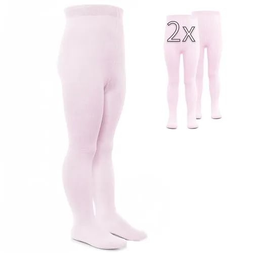 LaLoona 2er Pack Baby und Kinder Strumpfhose - Set 2x elastische Babystrumpfhosen mit breitem Bund und hohem Baumwolle Anteil - Rosa - 74-80