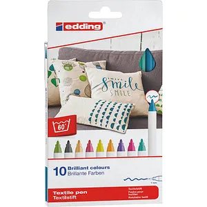Edding 4600 Textilstifte TEXTILE PEN 1mm 10er Set - Waschfeste Textilmarker für kreative Designs, schnelltrocknend und lichtbeständig