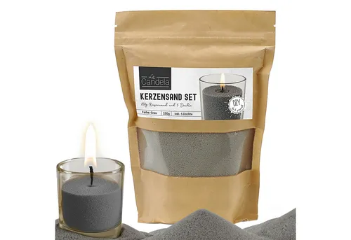 CEPEWA Formkerze DIY Kerzensand 5 Dochte 250gr grau Paraffinwachs Sandgranulat Wachs