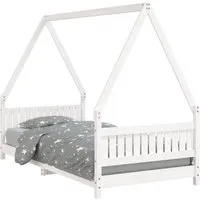 vidaXL Kinderbett Weiß 90x190 cm aus massivem Kiefernholz - Hochwertiges Kinderbett in Hausform aus massivem Kiefernholz, ideal für Kinder ab 4 Jahren. Bietet sicheren Schlafplatz mit robuster Lattenkonstruktion und die Möglichkeit, Bettvorhänge für mehr Privatsphäre anzubringen.