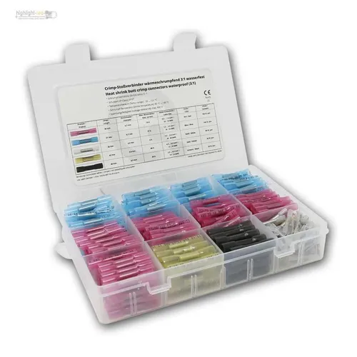 Quetschverbinder-Sortiment schrumpfbar 340-teilig - Vielseitiges Sortiment an schrumpfbaren Quetschverbindern, ideal für sichere elektrische Verbindungen. Robuste Kunststoffqualität sorgt für zuverlässigen Einsatz.