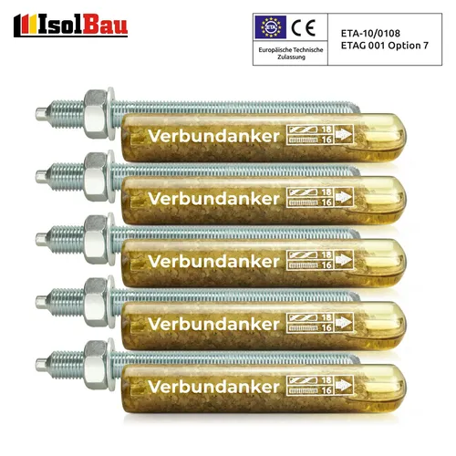 Produktbild Set 5x Verbundankerpatrone M16 + Ankerstange M16 x220mm Verzinkt ETA Zulassung