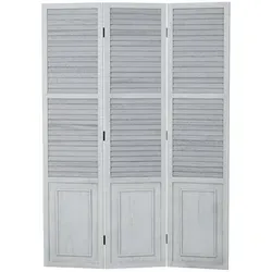 Homestyle4u 3-tlg. Paravent in Weiß Grau 120x170 cm - Raumteiler und Sichtschutz, geschmackvolles Lamellendesign aus Holz, leicht aufstellbar und platzsparend zusammenklappbar.