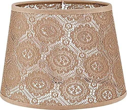 Kleiner Lampenschirm Stoff Tischlampe 14cm hoch - Tischlampen - Gehäkelter Spitzenstoff für individuellen Look, passend für E14 Fassung; ideal für Nachttischlampen und Wohnzimmer, made in EU.