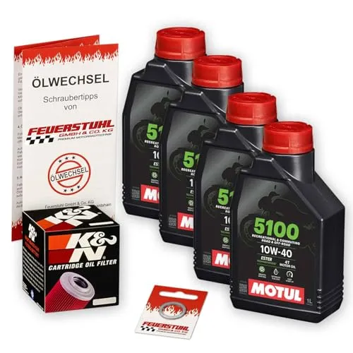 Öl & Ölfilter für Honda VFR 800, 2002-2012 (RC46), Ölwechsel Set 10W-40 ESTER Motoröl + K&N RACING Filter + Dichtring(e)