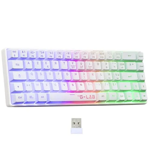 THE G-LAB Keyz Hydrogen WL- Kabellose Gaming-Tastatur, 60% halbmechanische Tastatur, Azerty, RGB Mehrfarbig – kabellos, leise, kompaktes Format TKL – PC/PS4/PS5 – Neu (weiß)