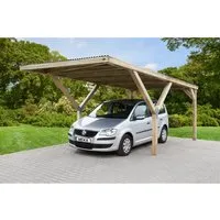 Weka Y-Einzelcarport Mugello A - Stabil und Witterungsbeständig - Carport aus druckimprägniertem Holz mit 4 stabilen Pfosten für optimale Sicherheit. Ideal zum Schutz Ihres Fahrzeugs, witterungsbeständig und langlebig.