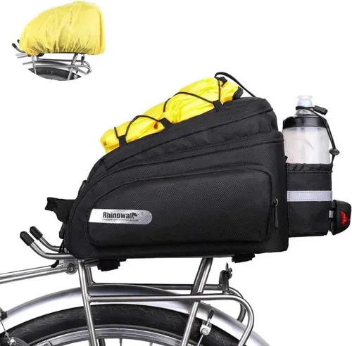 Fahrrad Gepäckträgertasche 12L Schwarz mit Regenschutz - Praktische Gepäckträgertasche für Erwachsene, 12L Volumen, inklusive Regenschutz und Schultergurt für vielseitigen Einsatz.