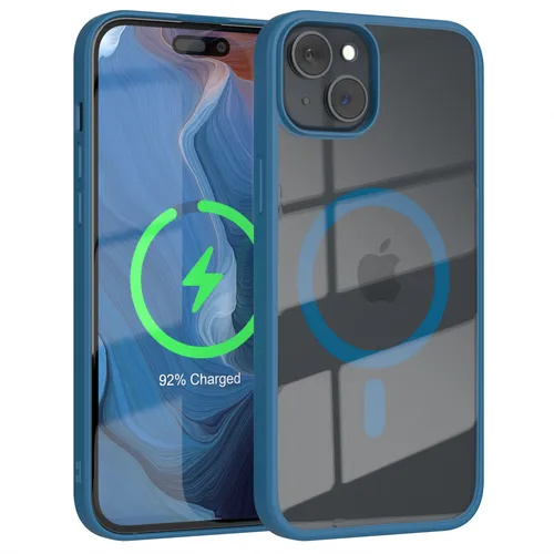 MagSafe Hülle für Apple iPhone 15 Plus Bumper Case Transparent Kameraschutz Blau