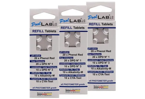 Refill Pack für PoolLAB - MediMuc Edition mit 210 Testtabletten - Praktisches Nachfüllpack mit 210 Testtabletten für präzise Wasseranalysen. Ideal für Handphotometer geeignet und stets aus neuer Produktion. Verlässliche Qualität für die Wasserpflege.