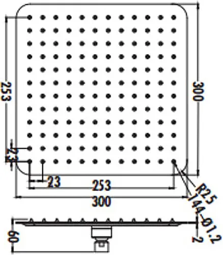 Aloni Regendusche Kopfbrause Quadrat Schwarz matt 30 x 30 cm