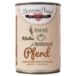 Herzenshund Pferd mit Amaranth 400g - Glutenfreies Hundefutter - Hundefutter mit 70% Pferdefleisch und nährstoffreichem Amaranth, ideal für allergiegeplagte Hunde. Hypoallergen und reich an wichtigen Vitaminen für eine gesunde Ernährung.