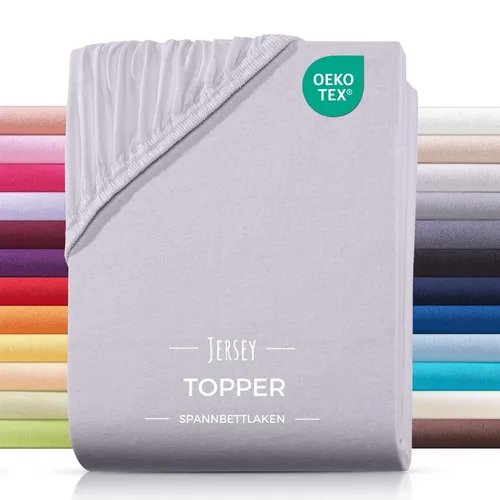 Carpe Sonno Topper-Spannbettlaken, Silber, 160x200 cm, Oeko-Tex® zertifiziert - Hochwertiges Jersey Spannbettlaken aus 100% Baumwolle für Topper bis 10 cm Steghöhe. Der Rundumgummi sorgt für perfekten Sitz. Waschbar bis 60 Grad, trocknergeeignet und bügelfrei. Ideal für komfortablen Schlaf.
