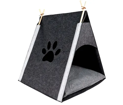 Dehner Tierbett Premium Kuschelzelt Anuk, 60 x 70 x 60 cm - Tierbett für Katzen, aus weichem Filz und hochwertigem Kiefernholz, bietet optimalen Liegekomfort und gelenkschonende Ruheplätze für Katzen jeden Alters.