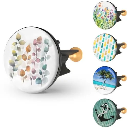 Arteneur Waschbeckenstöpsel 40mm Bunte Blätter – Edelstahl Excenterstopfen mit extra Schwerer Messingschraube für stabilen Halt | Universeller Abflussstopfen für Waschbecken