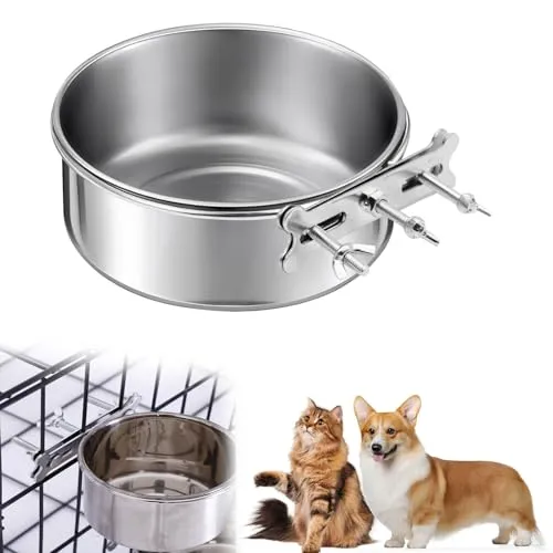 Hundenapf zum Einhängen aus Edelstahl, Hängender Futternapf & Wassernapf | Stabil & Langlebig, Napf für Käfig, Geeignet für Hunde und Katzen (Screw Hook)