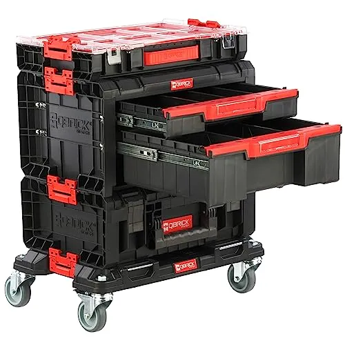 botle Modulares Werkzeugkastenset PRO mit 2 Kästen und Organizer - Werkzeugkästen Set auf Plattform mit Rädern, modular und robust, ideal für sichere Aufbewahrung und einfachen Transport von Werkzeugen.