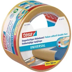 Tesa Doppelseitiges Klebeband Universal 10 m x 50 mm - Vielseitiges doppelseitiges Klebeband für Bastel- und Dekorationsprojekte. Ideal zum Fixieren von Teppichen und Einkleben von Fotos. Vertraue auf die bewährte Tesa-Klebetechnologie für starke Haftung.