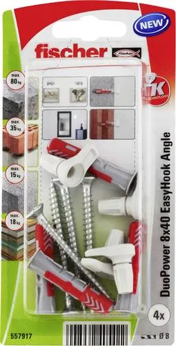 fischer EasyHook Angle DuoPower 8x40 mit Haken - Innovativer Hakenadapter für einfache Montage von Schrauben zu Haken. Hochbelastbar und optisch ansprechend, ideal für Bilder, Spiegel und leichte Regale.