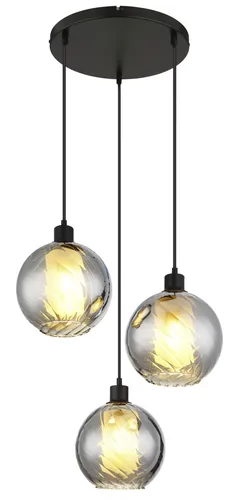 GLOBO Lighting Hängeleuchte ULF - Metall schwarz matt, 3x E27 - Elegante Hängelampe aus matt-schwarzem Metall mit 3 Glaskugeln für stimmungsvolle Beleuchtung. Ideal für Esszimmer oder Wohnzimmer, sorgt für eine gemütliche Atmosphäre.