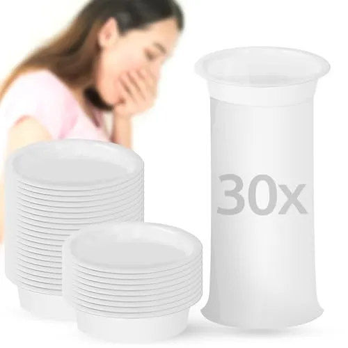 ECENCE Spuckbeutel mit Ring 30 Stück, Kotztüte blickdicht, Brechbeutel Auto, Brechtüte Reise, Spucktüte Flugzeug, hohes Fassungsvermögen, leicht verschließbar