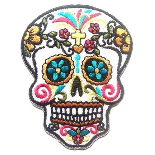 Aufnäher / Bügelbild - Totenkopf Skelett - weiß - 6.5 x 8.7 cm