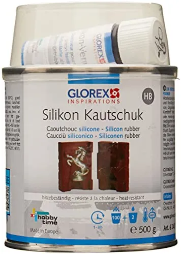 Glorex Silikon Kautschuk RTV HB - 500 g hitzebeständige Abformmasse - Modelliermasse aus niedrigviskosem Silikonkautschuk, hitzebeständig bis 250 °C, ideal für Abformungen mit niedrigschmelzenden Metallen. Hohe Elastizität und Einreißfestigkeit.