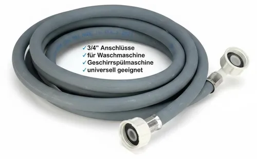 Zulaufschlauch Waschmaschine Geschirrspüler 3/4 Zoll Winkel/Gerade inkl. Dichtung Wasserzulaufschlauch universell verwendbar Hersteller unabhängig aus robustem Kunststoff (3m)