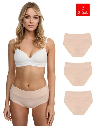 Tazzio Taillenslip 3er-Pack Damen Slip F920 (Packung, 3-St) hoher Bund kaschiert, zeichnet sich nicht ab beige XS