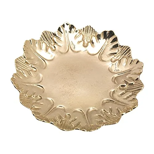 Messing Gold Kerzenhalter NKlaus, 16cm - Stilvoller Kerzenteller aus handgeformtem Messing, ideal für verschiedene Kerzenarten und perfekt für jeden Raum. Farb- und flammenlos, für eine elegante Dekoration in Ihrem Zuhause.