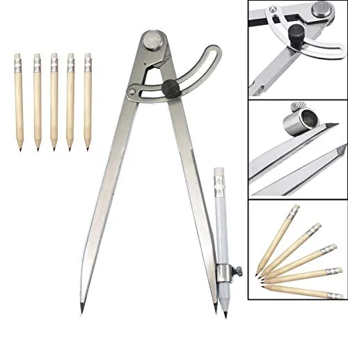 SETROVIC-DE Spitzzirkel 200 mm/8 Zoll, Große Bleistift Markierung Zirkel mit Bleistifthalter für Zeichenkreise, Zimmerei, Metallbearbeitung und Lederverarbeitung