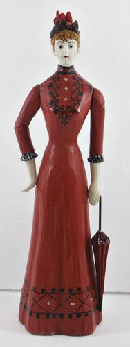 Modefigur Beauty Figur Deko Modepuppe Dame rotes Kleid mit Schirm aus Holz