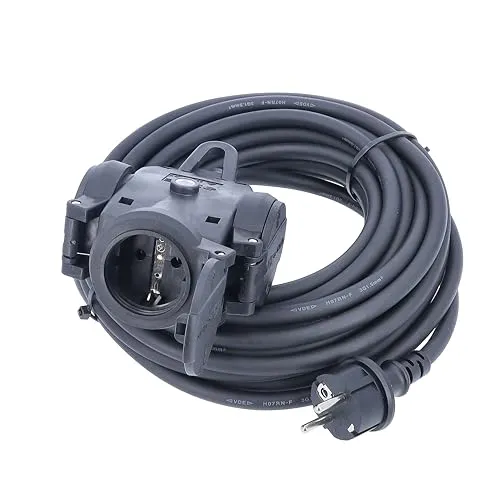 AS Schwabe 60446 Strom Verlängerungskabel 16A Schwarz 10.00m - Steckdosen & Zubehör - Robuste Vollgummi-Ausführung mit Öse zum Aufhängen und sicheren, drehbaren Klappdeckeln für maximale Sicherheit.