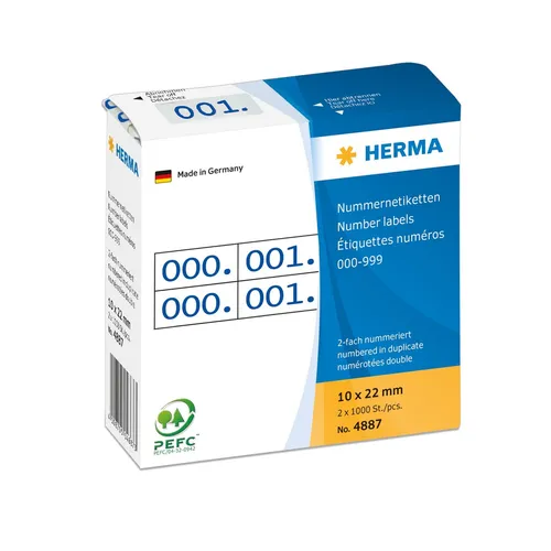 HERMA Nummern Etiketten 0-999 10 x 22 mm blau doppelt 1.000 Etiketten